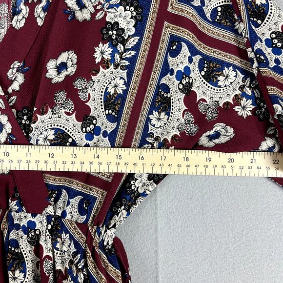 Lulus Delta Floral Print Dress Womens Small Burgundy Asymmetrical Flowy Romantic - Picture 8 of 16